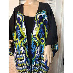 Colorful Kimono Jacket With Tie Front & Bold Pattern